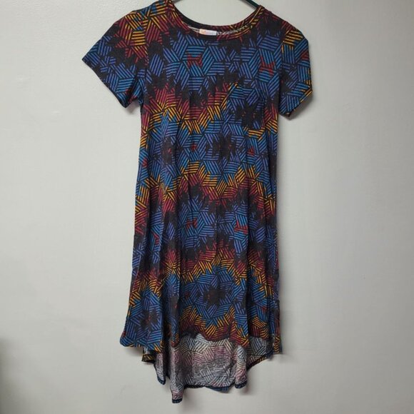 Lularoe Dress Short Sleeve Chest Pocket Womens XXS Geometric Tribal Mid Length - Picture 1 of 9